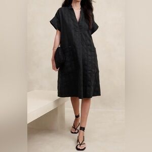 Banana Republic Laurel Linen Cotton Utility Dress Black Medium